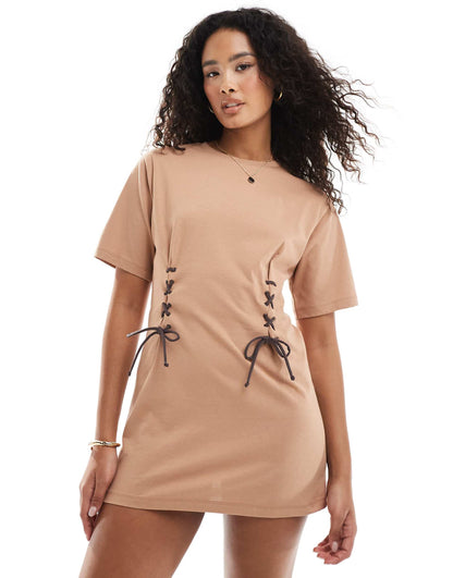 Corset Tie Detail T-Shirt Dress