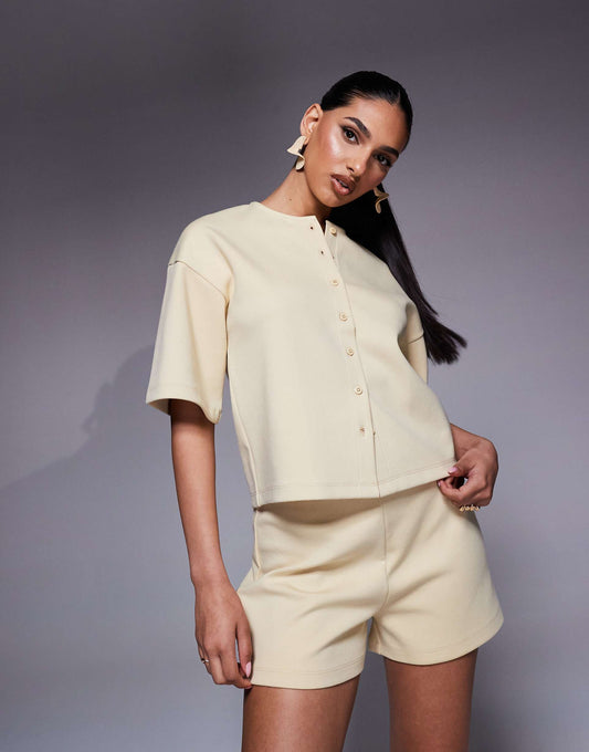 Boxy Half Sleeve Interlock Shirt Co Ord Shirt