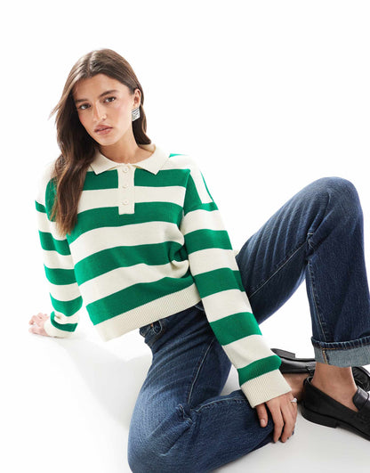 Knitted Stripe Structured Polo Shirt