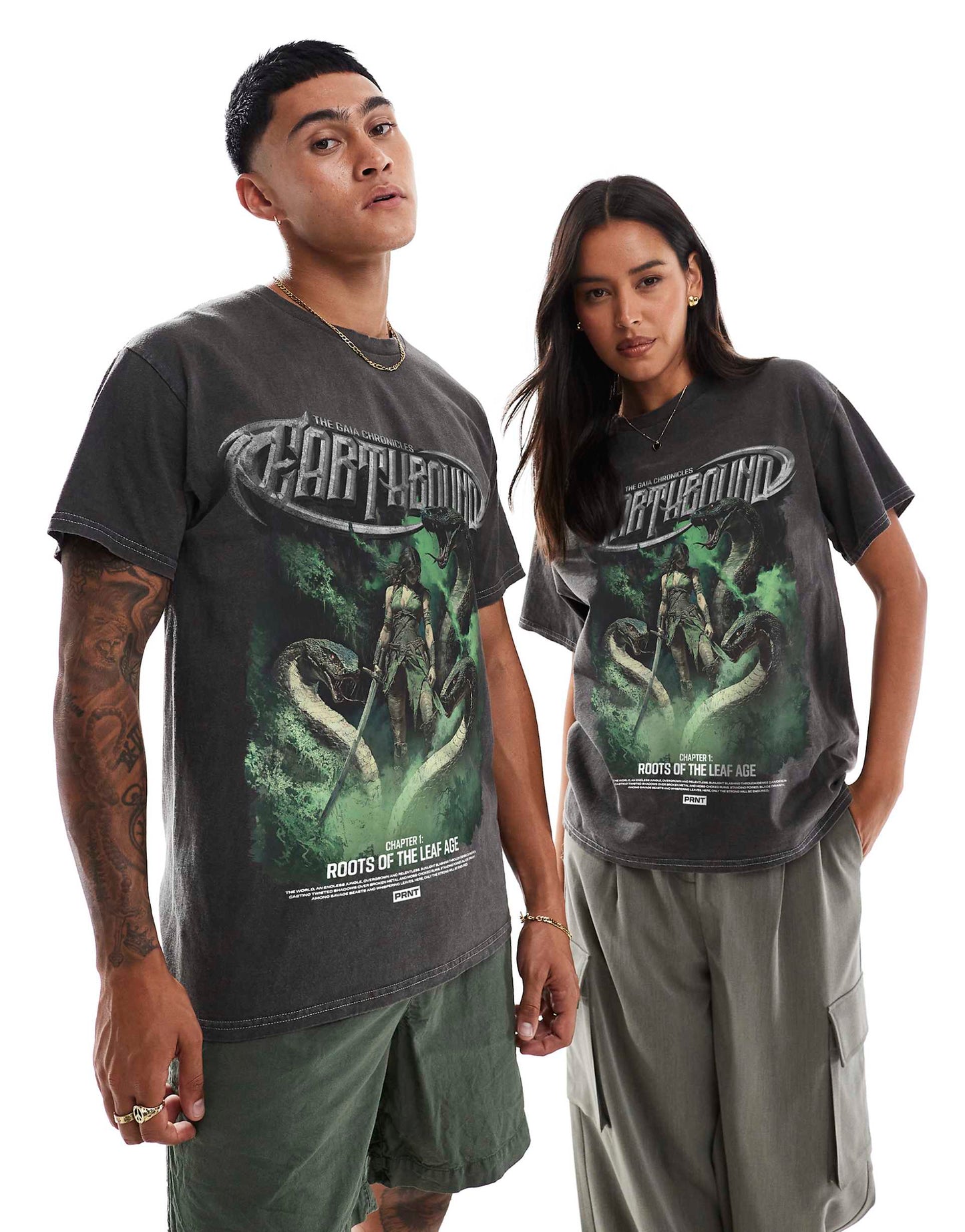 Earthbound Roots Front Print And Back Print Washed T-Shirt