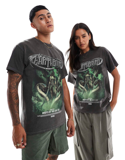 Earthbound Roots Front Print And Back Print Washed T-Shirt