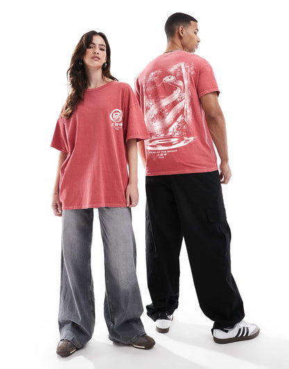 Cny Classic Front Print And Back Print Washed T-Shirt
