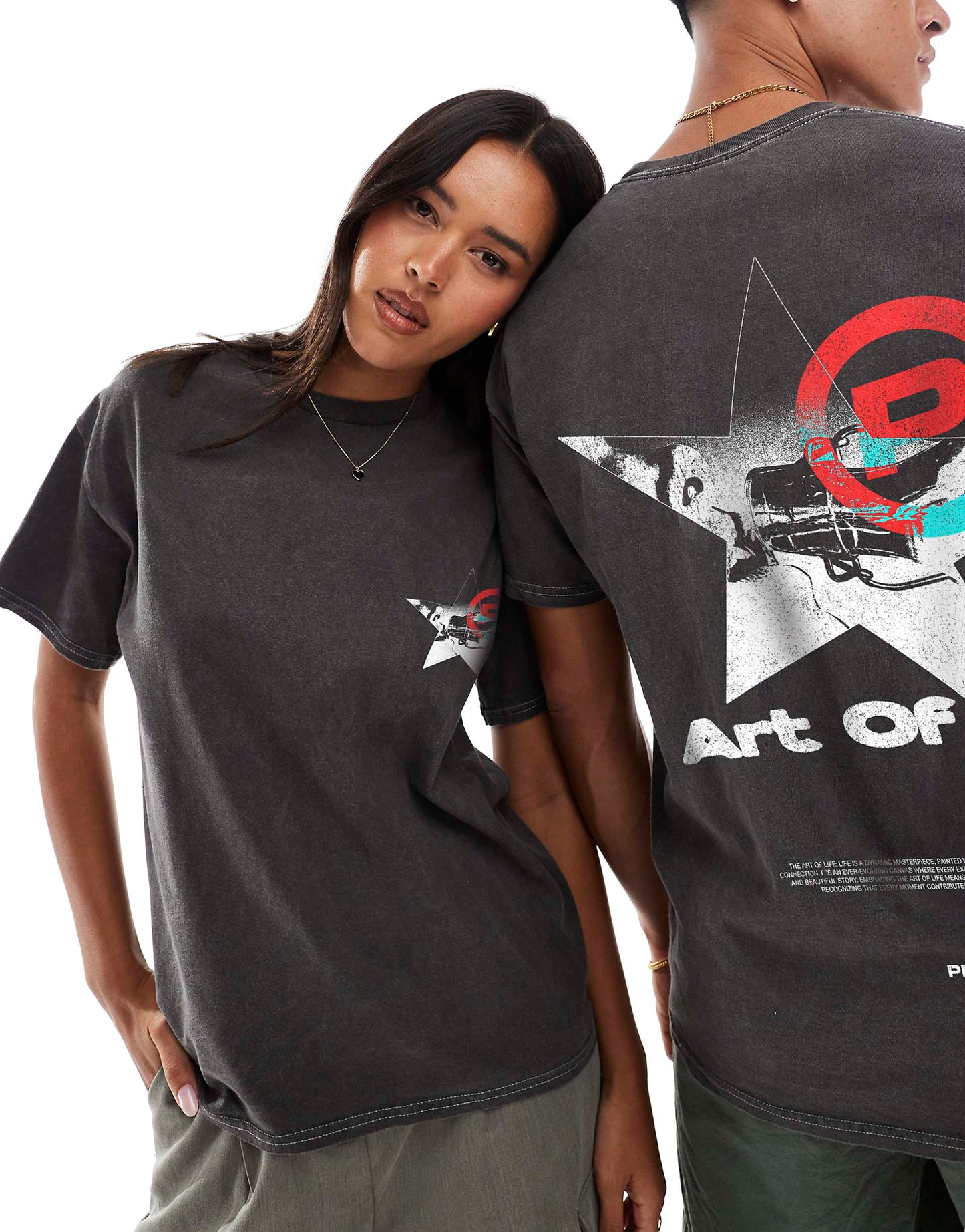 Aol Star Front Print And Back Print Washed T-Shirt