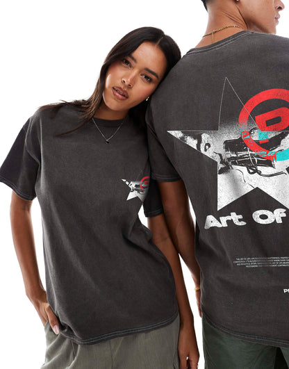Aol Star Front Print And Back Print Washed T-Shirt