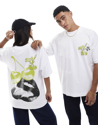 Aol Cherry Front Print And Back Print Oversized T-Shirt