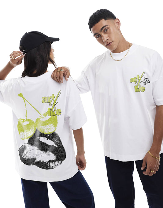Aol Cherry Front Print And Back Print Oversized T-Shirt