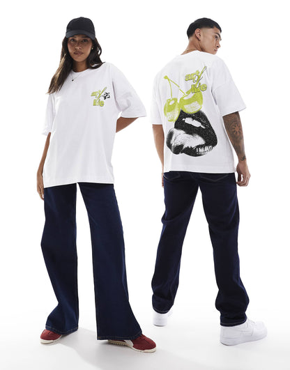 Aol Cherry Front Print And Back Print Oversized T-Shirt