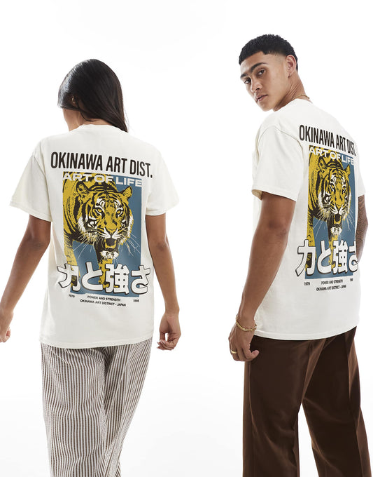 Okinawa Art Front Print And Back Print Washed T-Shirt