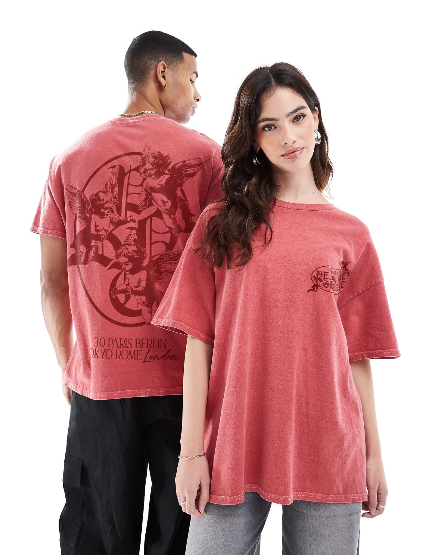 Heaven Sent 3.0 Red Front Print And Back Print Washed T-Shirt