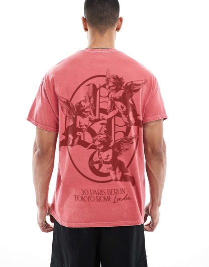 Heaven Sent 3.0 Red Front Print And Back Print Washed T-Shirt