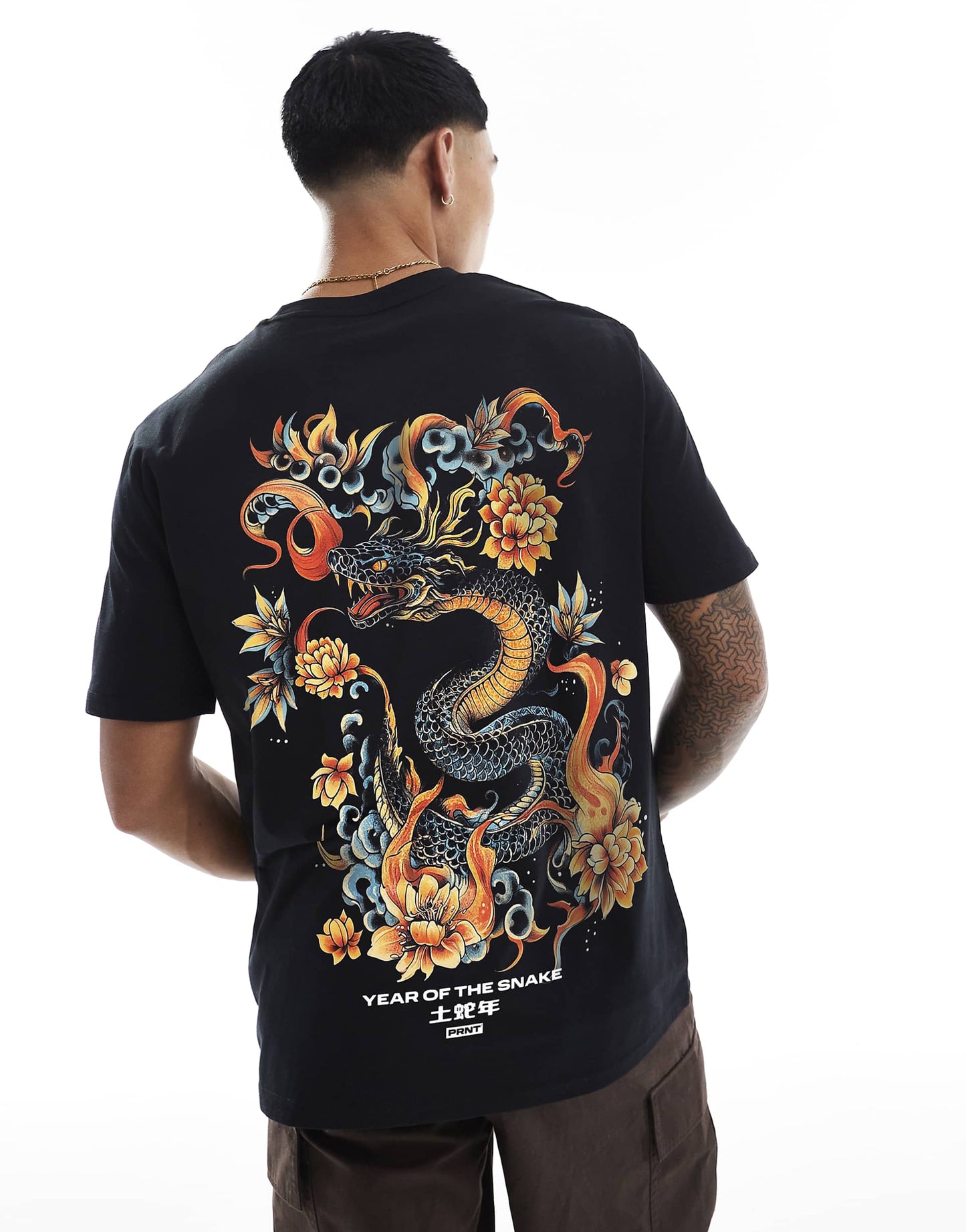 Tattoo Snake Cny Front Print And Back Print Relaxed T-Shirt