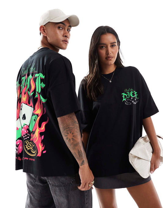 Roll The Dice Fire Front Print And Back Print Oversized T-Shirt