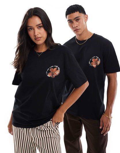 Aol Floral Front Print And Back Print Relaxed T-Shirt