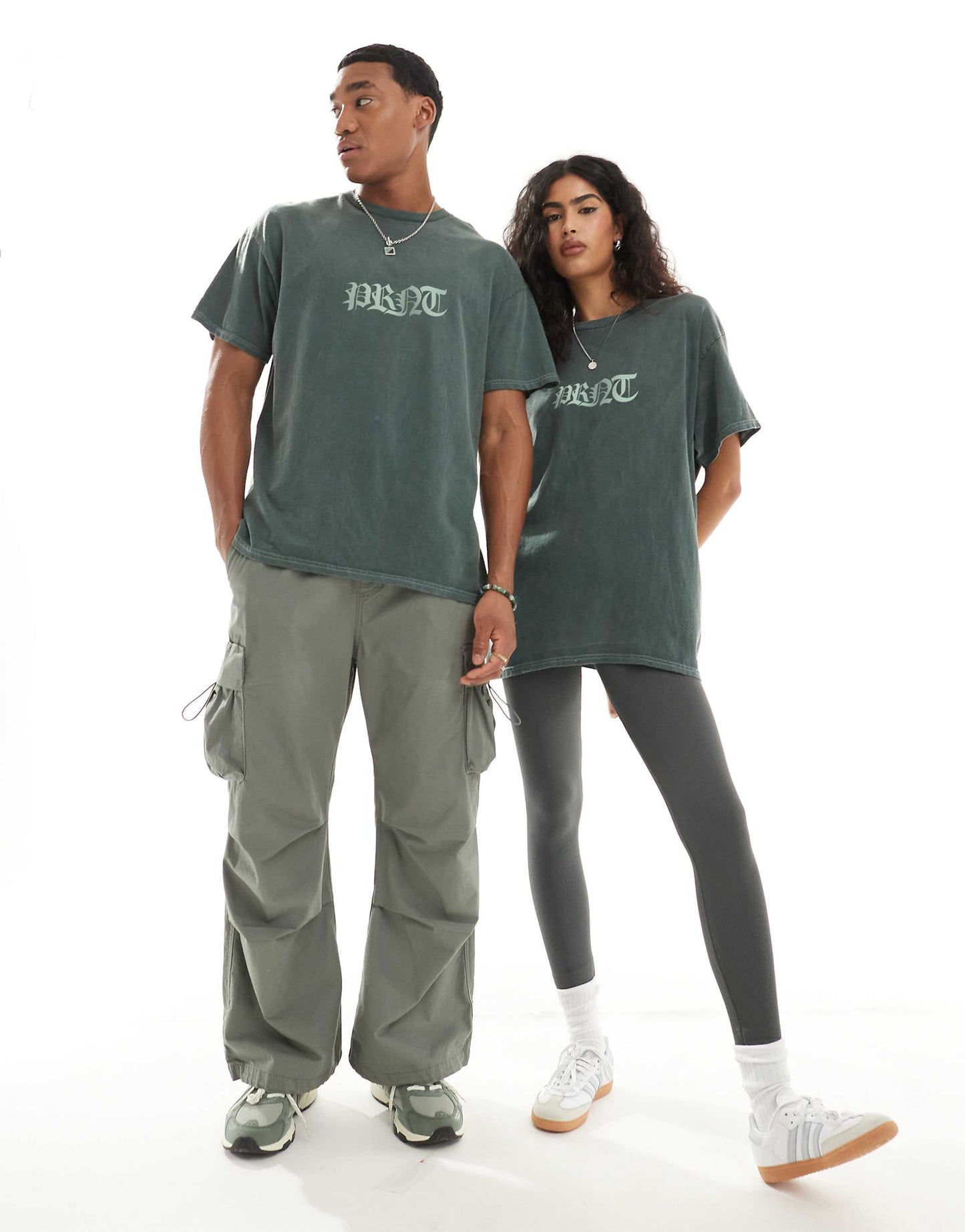 Green Front Print And Back Print Washed T-Shirt