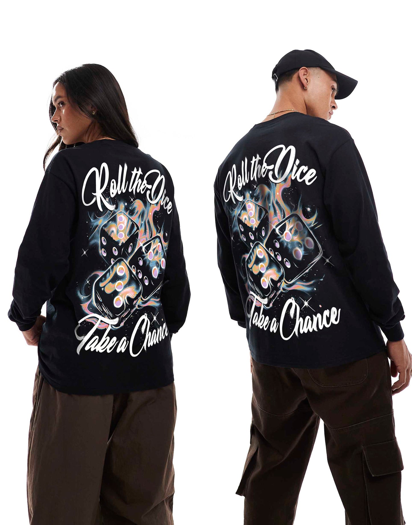 Roll The Dice Cosmic Long Front Print And Back Print Long Sleeve T-Shirt