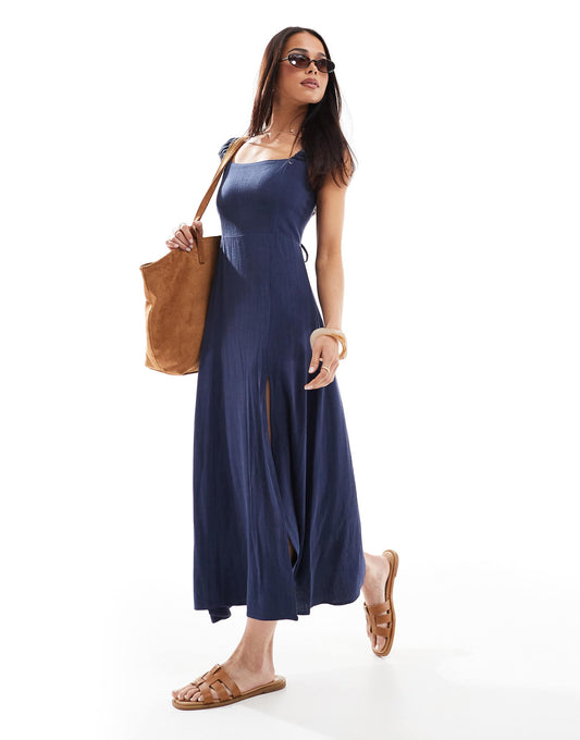 Milkmaid Midi Dress With Slit