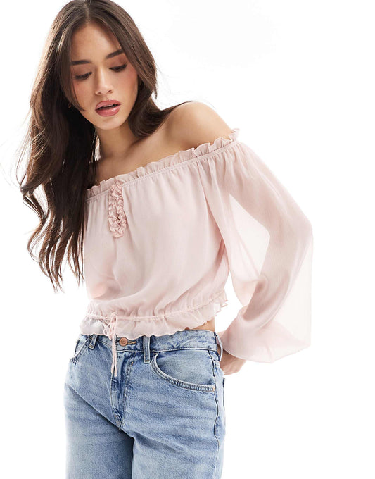 Ruffle Detail Bardot Top