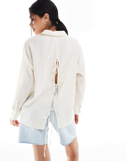 Tie Back Crinkle Oversized Shirt