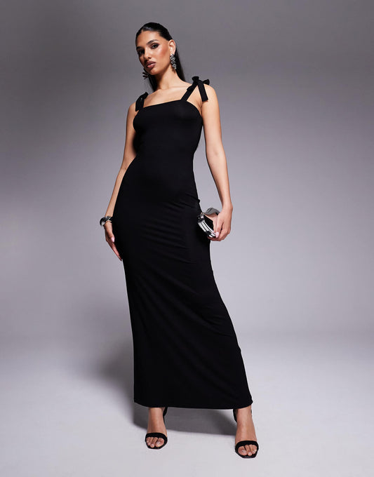 Square Neck Knotted Strap Detail Maxi Dress