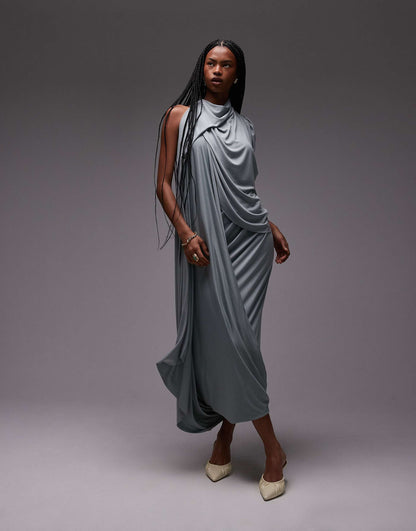 Modal Draped One Shoulder Maxi Dress