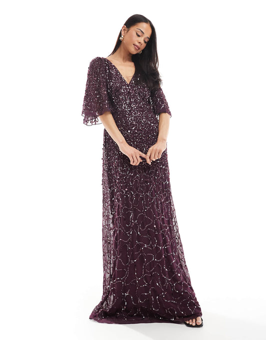 Embellished Angel Sleeve Maxi Dress