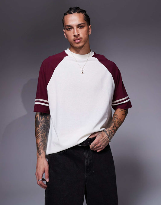 Oversized Contrast Raglan T-Shirt With Tape Detail
