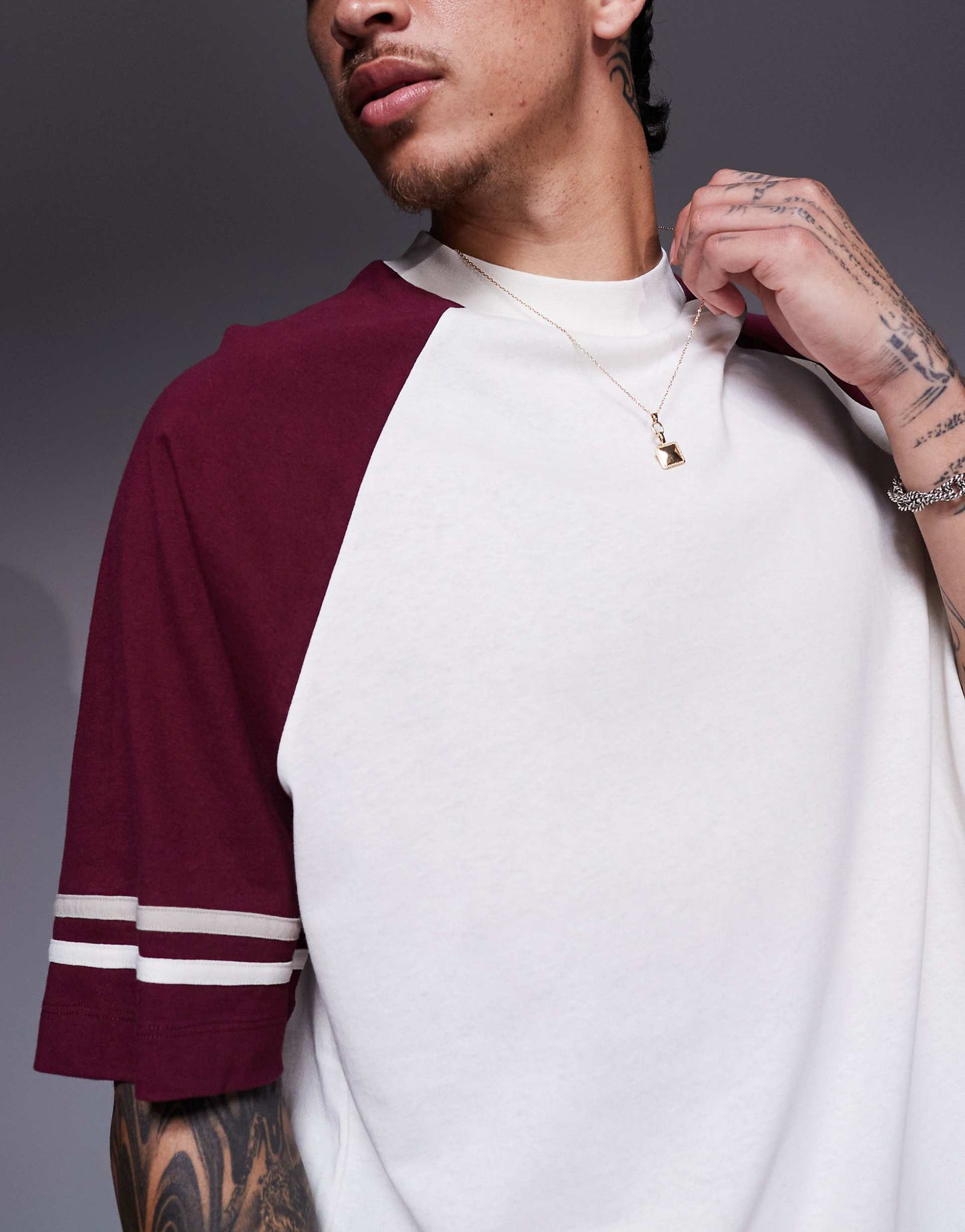 Oversized Contrast Raglan T-Shirt With Tape Detail
