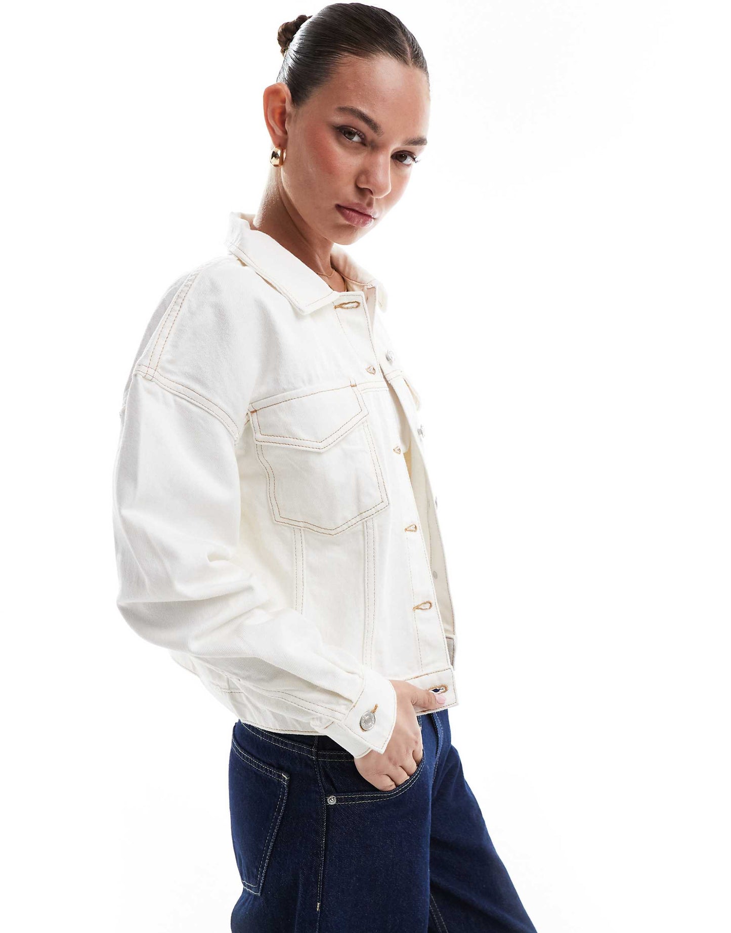 Ecru Denim Western Jacket With Cocoon Sleeve