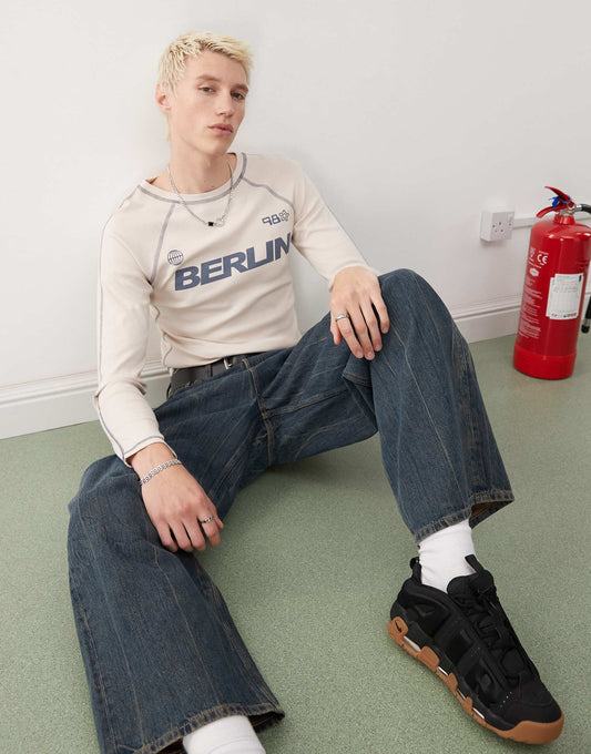 Long Sleeve Shrunken Berlin Graphic Football Tee