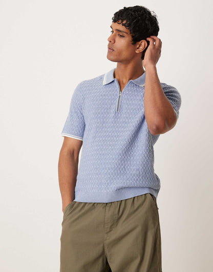 Knitted Half Zip Polo Top With Contrast Binding