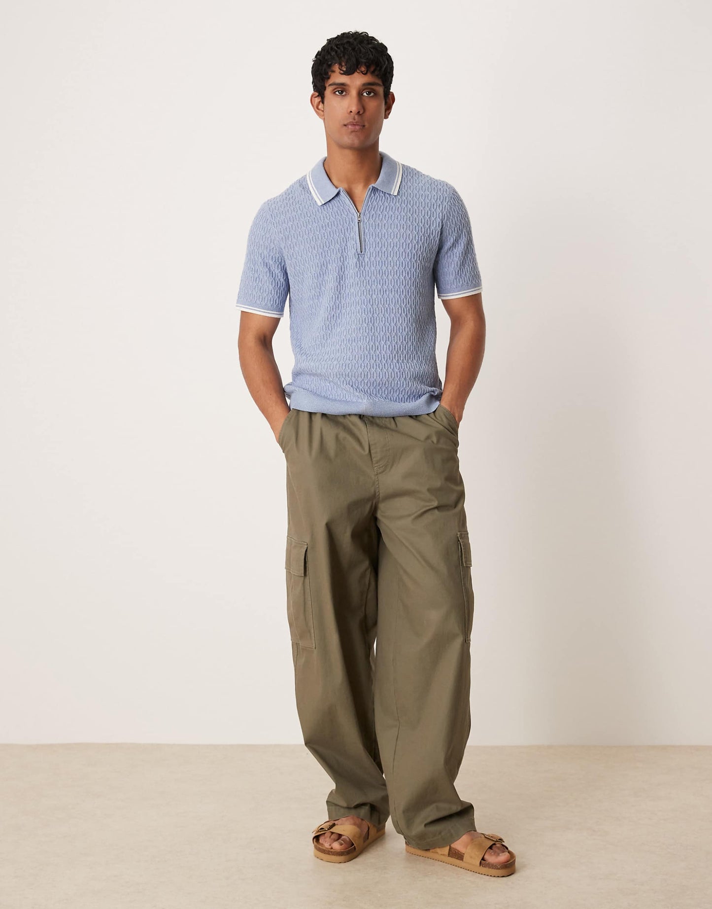 Knitted Half Zip Polo Top With Contrast Binding