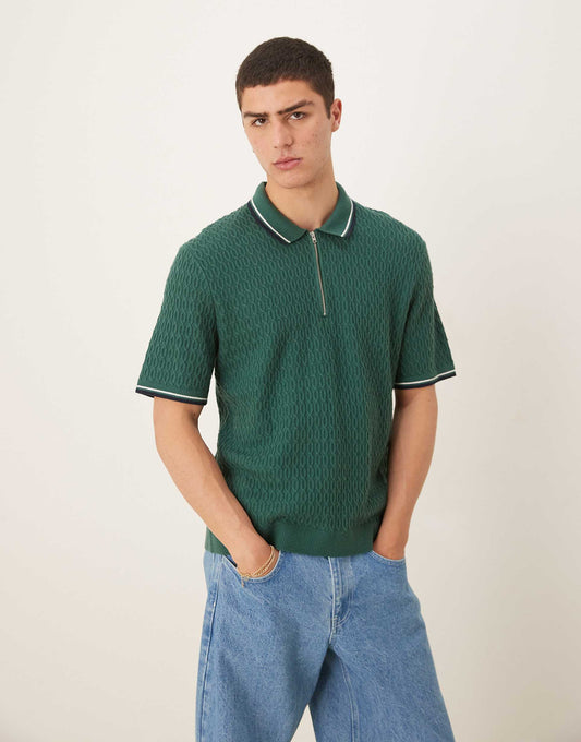 Knitted Half Zip Polo Top With Contrast Binding