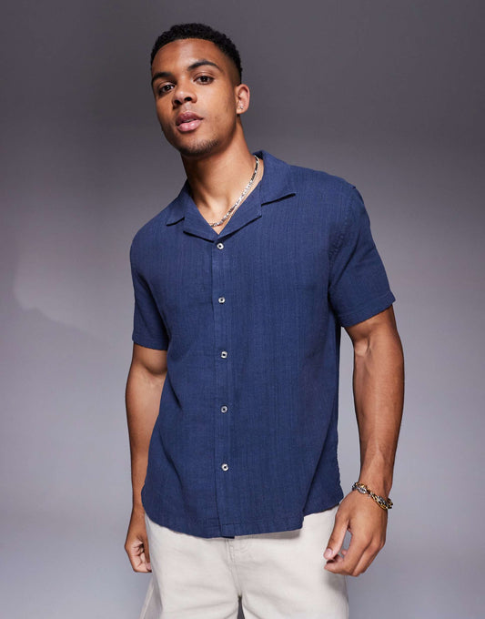 Short Sleeve Textured Linen Shirt