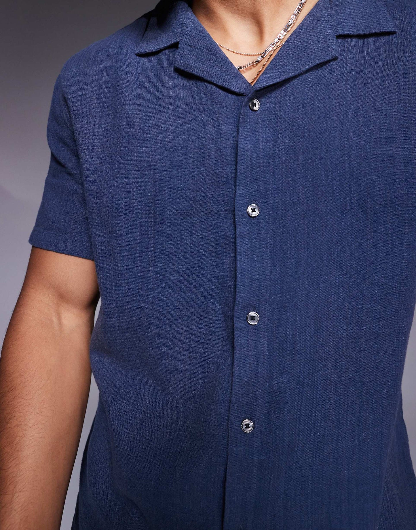 Short Sleeve Textured Linen Shirt
