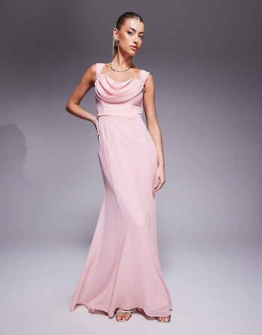 Goddiva Chiffon Cowl Neck Maxi Dress