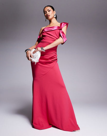 One Shoulder Satin Band Maxi Dress