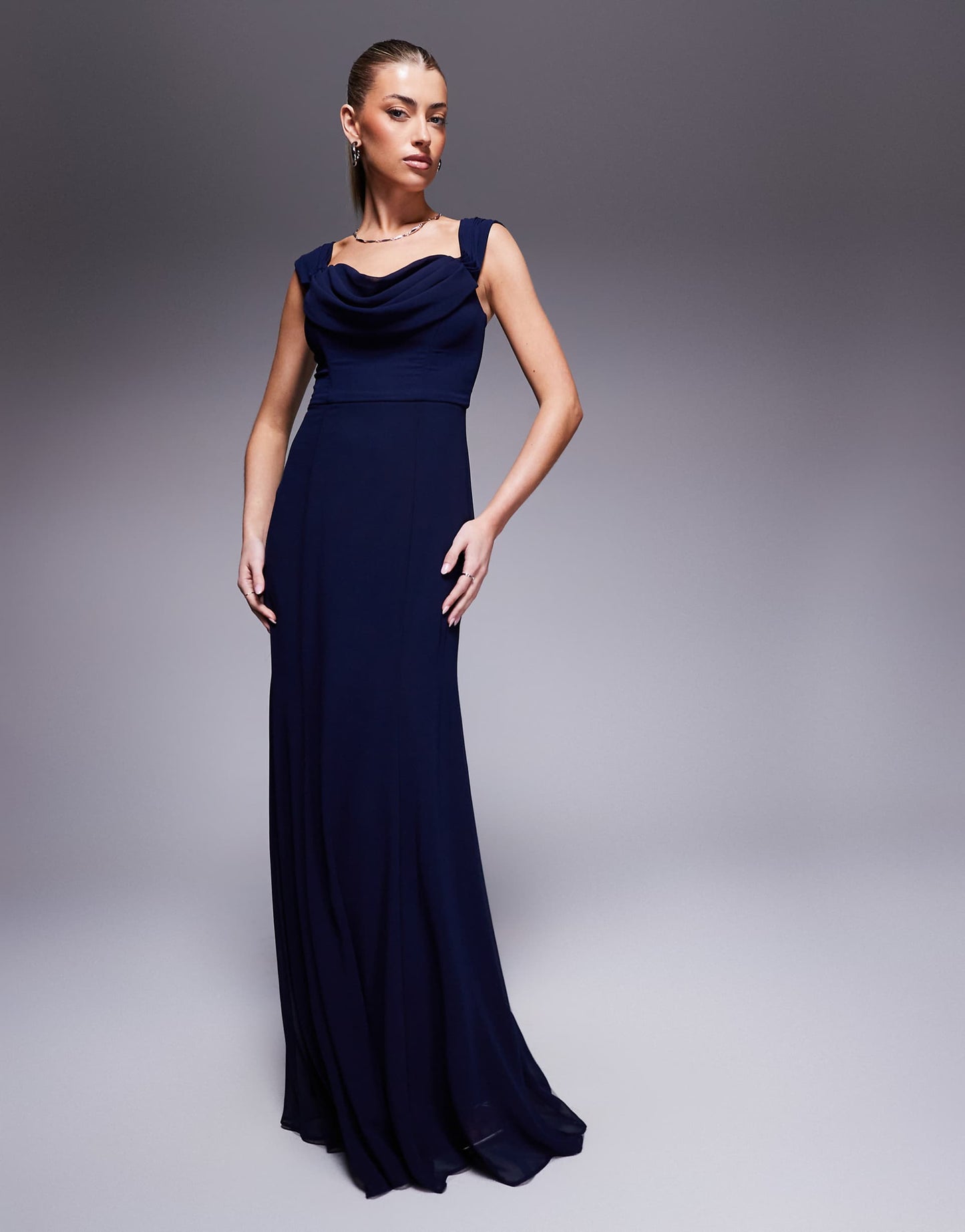 Goddiva Chiffon Cowl Neck Maxi Dress