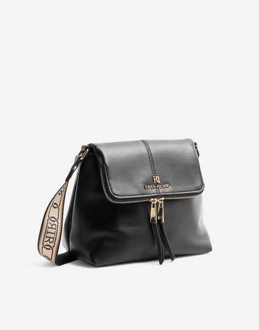 Faux Leather Zipped Messenger Bag