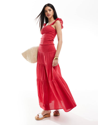 Shirred Waist Maxi Skirt