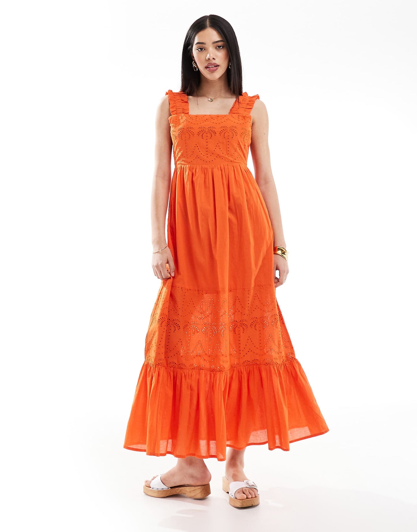 Palm Broderie Tie Back Maxi Dress