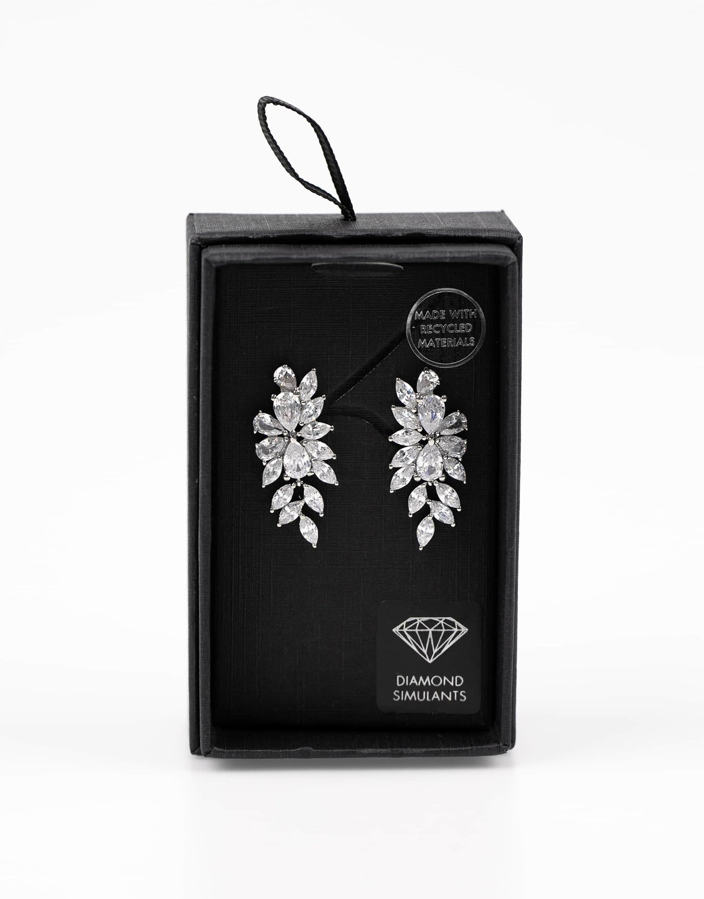 Silver Diamond Simulant Floral Drop Earrings