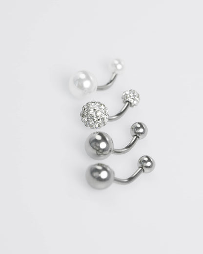 Surgical Steel Pave & Diamante Belly Bar 4-Pack