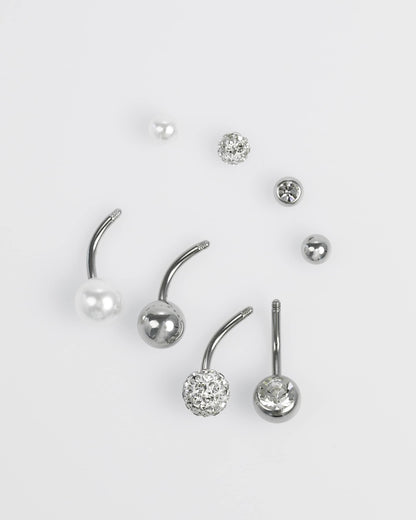 Surgical Steel Pave & Diamante Belly Bar 4-Pack