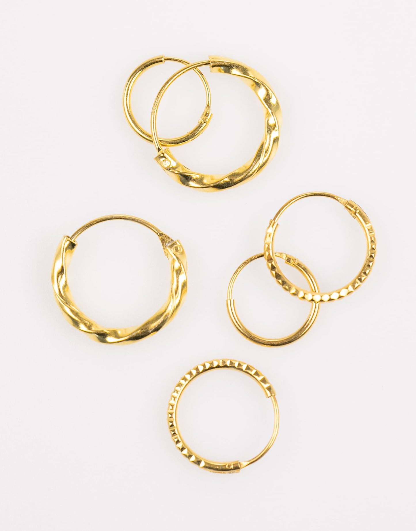 Gold Plated Sterling Silver Graduating Textured Hoop Earring Pack