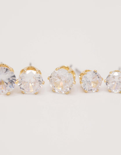 Classic Gold Round Cubic Zirconia Earrings 6-Pack