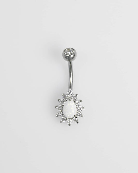 Surgical Steel Opal & Diamante Teardrop Belly Ring