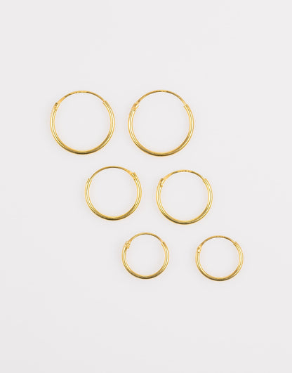 Gold Plated Sterling Silver Classic Hoop Earring Pack