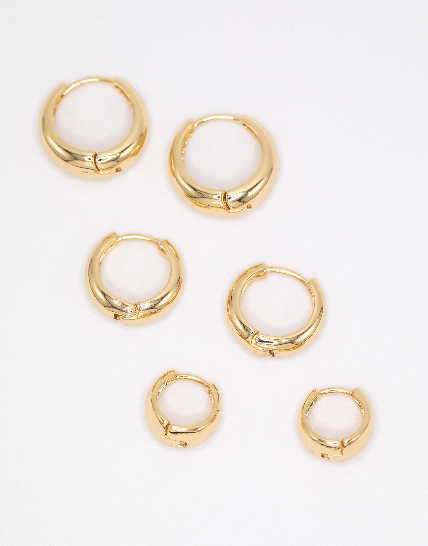 Classic Gold Plated Brass Chunky Hoop Earrings 3-Pack