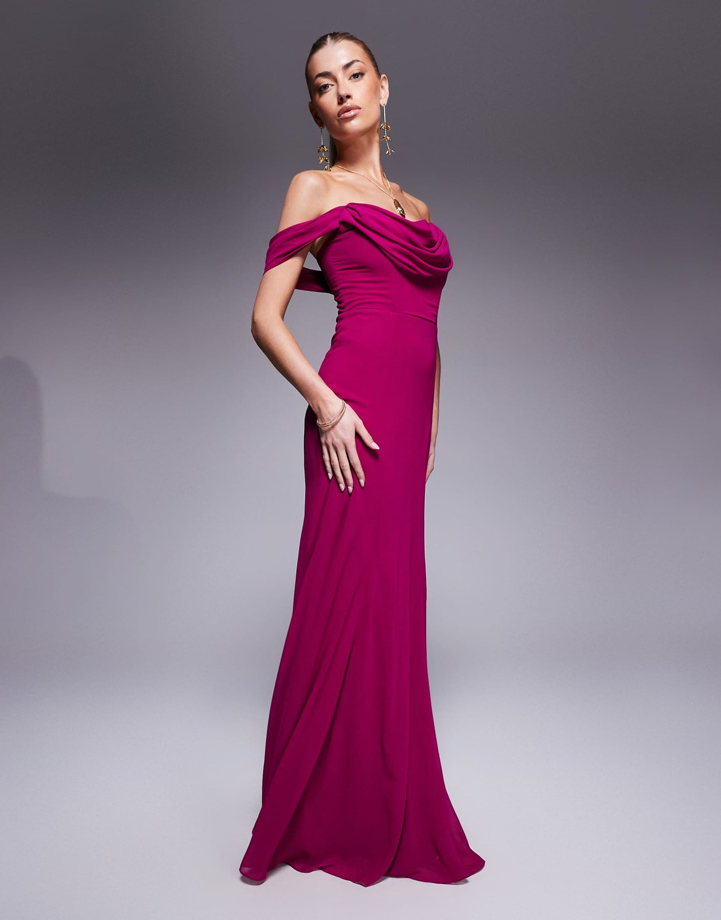 Goddiva Chiffon Cowl Neck Maxi Dress