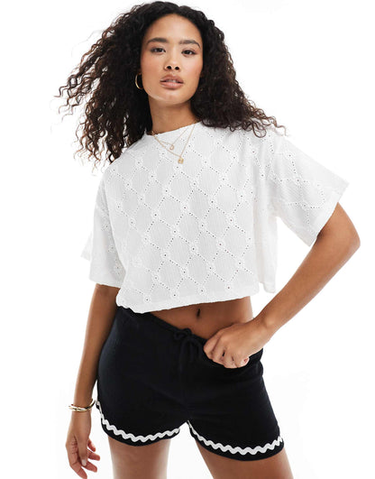 Flower Jacquard Oversized Cropped T-Shirt